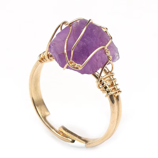 Amethyst Raw Crystal Gold Ring