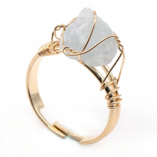 Celestite Raw Crystal Gold Ring