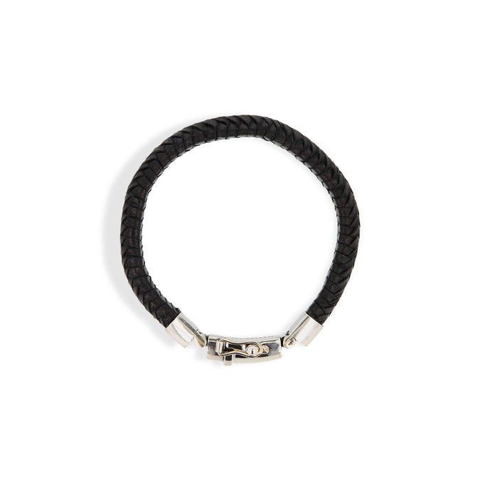 black leather and silver mens bracelet