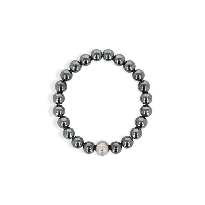 Men's Italian Leather Pearl Beaded Bracelet in Solid Silver