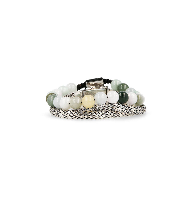 mens jade sterling silver stack bracelet