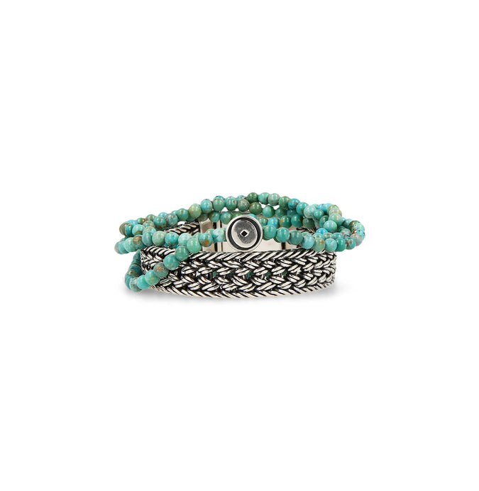 mens turquoise silver bead bracelet stack